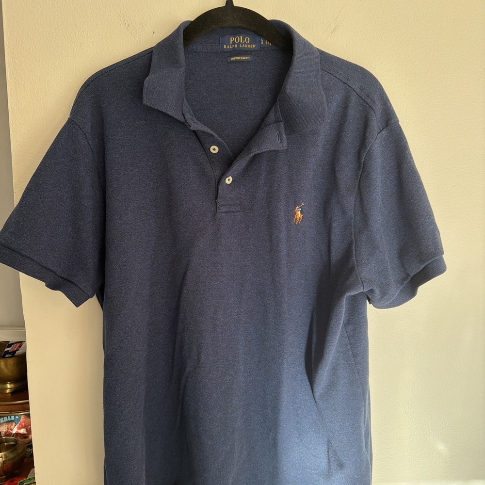 Polo Ralph Lauren Custom Slim Fit Blue Polo Shirt Men's Size L 100% Cotton